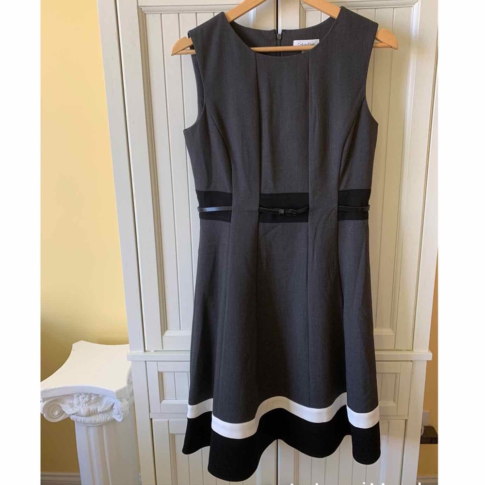 Calvin Klein chic dark grey and black dress perfect for the office